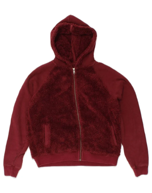 JACK WILLS Womens Fleece Zip Hoodie Sweater UK 12 Medium Red Colourblock