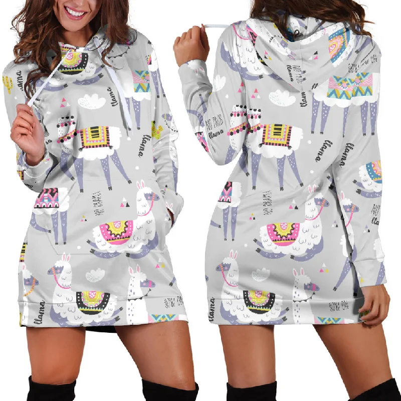 Cute Llama Alpaca Pattern Women'S Hoodie Dress