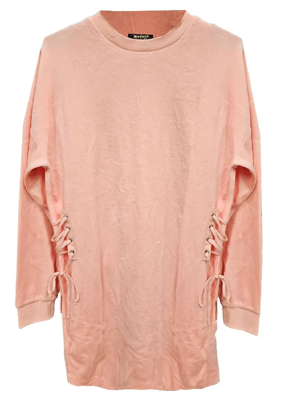 Super Bargain Women's Morning Track Velour Shift Dress With Lacing In Blush