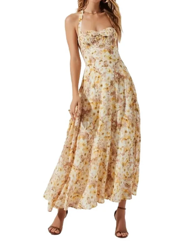 Best Bargains Mariella Floral Halter Midi Dress In Taupe Yellow Floral