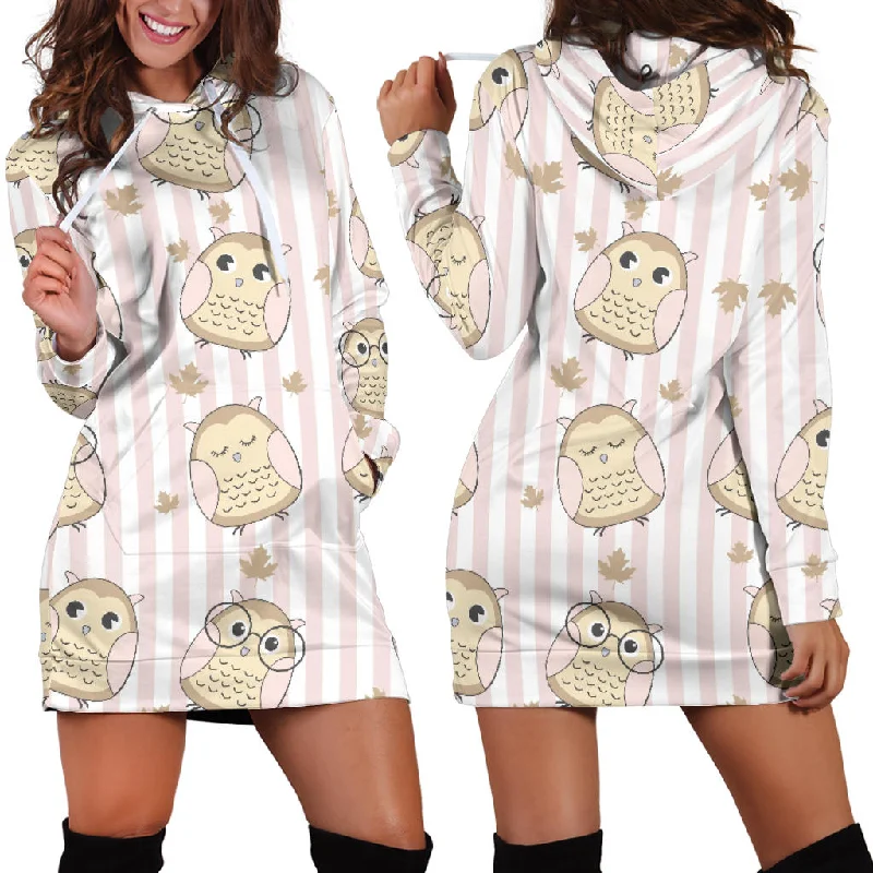 Cute Owl Leaf Women'S Hoodie Dress