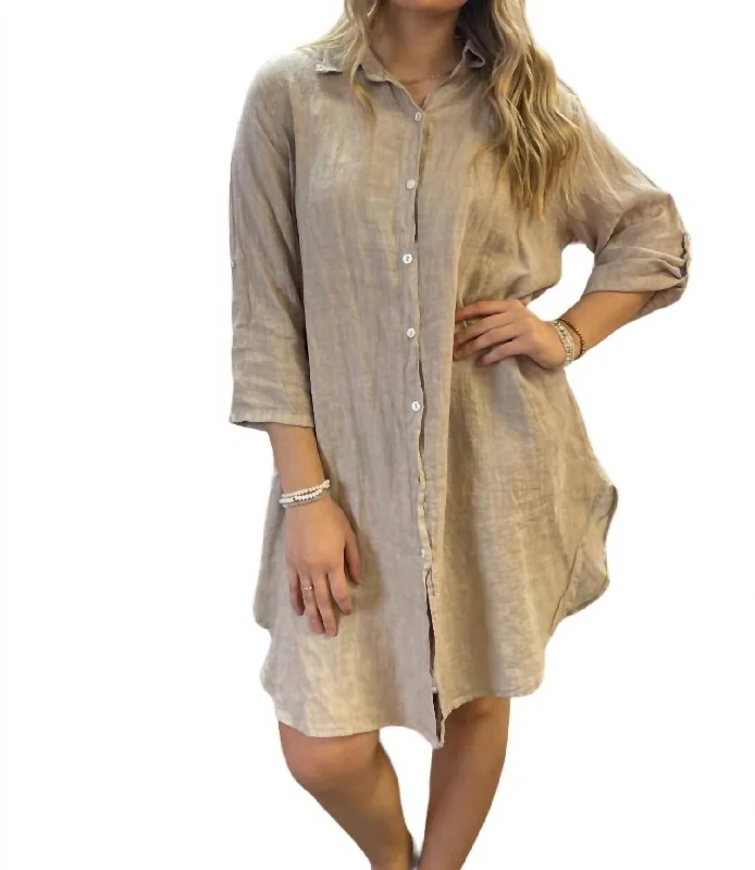 Linen Woven Dress In Beige