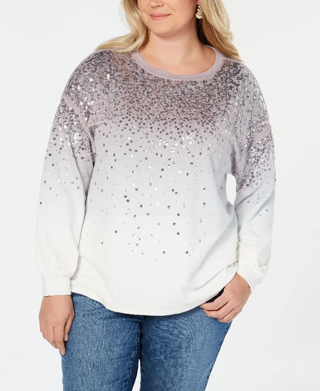 I.N.C. Plus Size Sequined Dip-Dye Sweatshirt