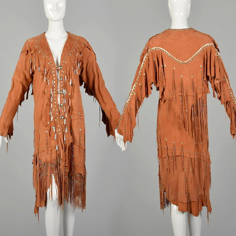 Native American Inspired Suede Leather Dress Bohemian Beaded Fringe Festival Jacket