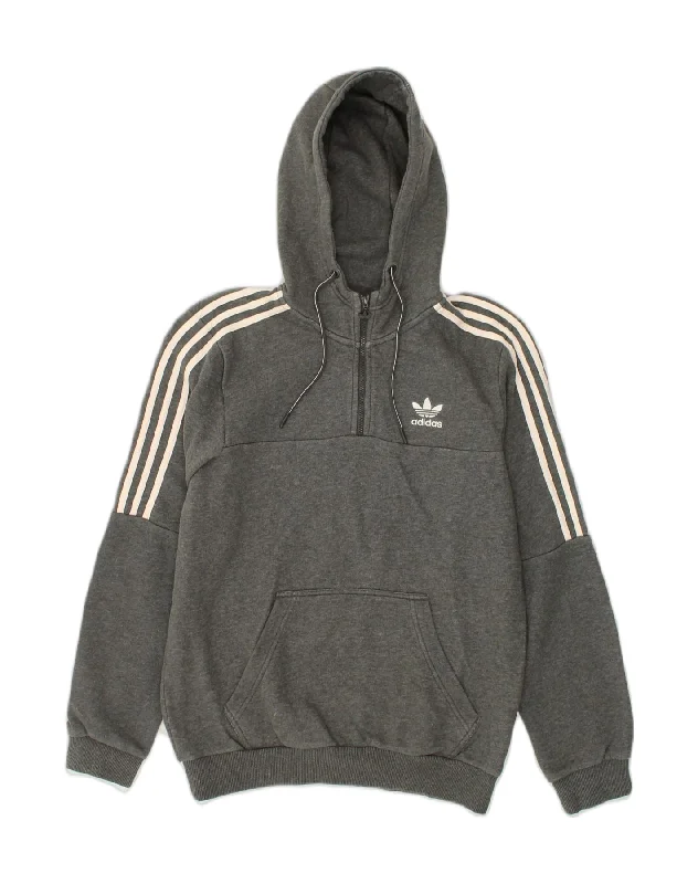 ADIDAS Womens Zip Neck Hoodie Jumper UK 14 Medium Grey Cotton