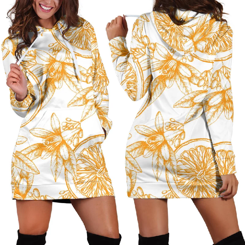 Hand Drawn Orange Fruit Pattern Women'S Hoodie Dress