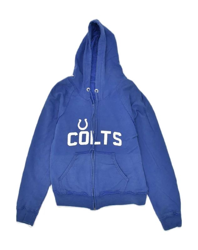 NFL Womens Graphic Zip Hoodie Sweater UK 14 Medium Blue Cotton