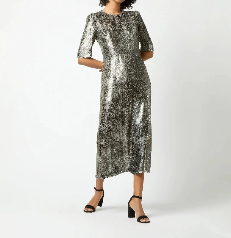 Warehouse Sale Lois Dress In Olive Metallic