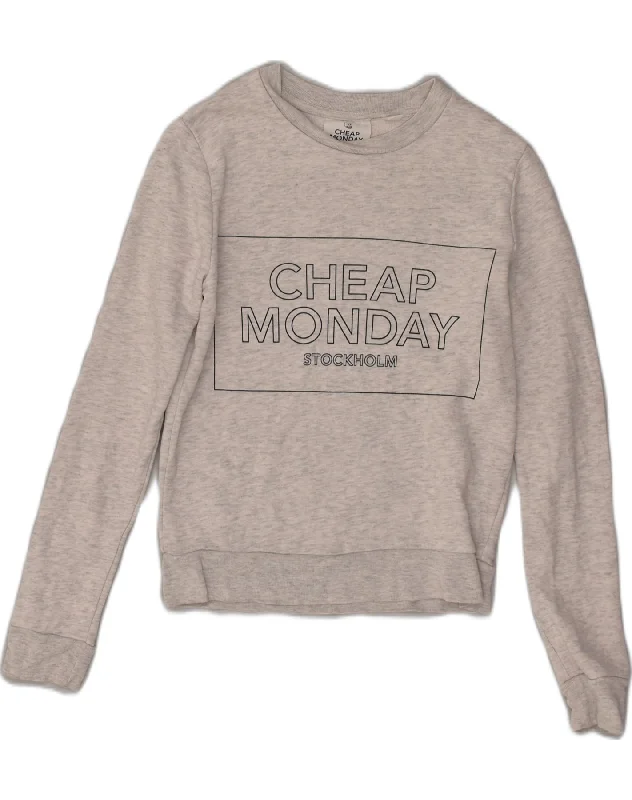 CHEAP MONDAY Womens Graphic Sweatshirt Jumper UK 6 XS Grey Cotton