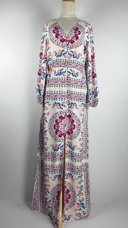 Closeout Long Sleeve Printed Maxi Dress, Beige