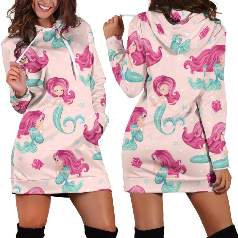 Cute Little Mermaid Pattern Women'S Hoodie Dress