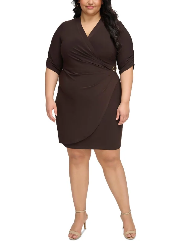 Shop and Save Plus Womens Faux Wrap Polyester Sheath Dress