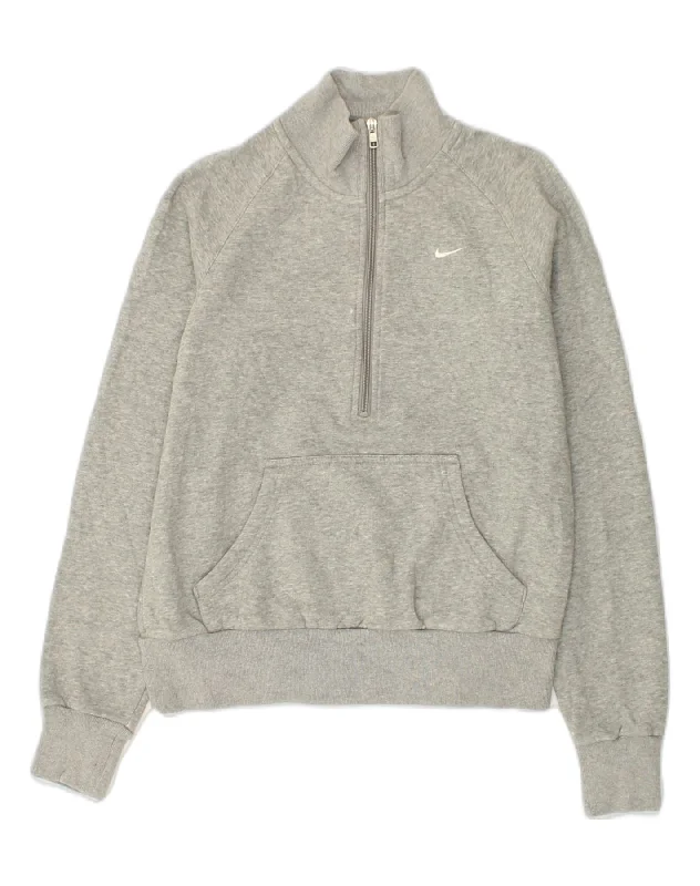 NIKE Womens Zip Neck Sweatshirt Jumper UK 14 Medium Grey Cotton