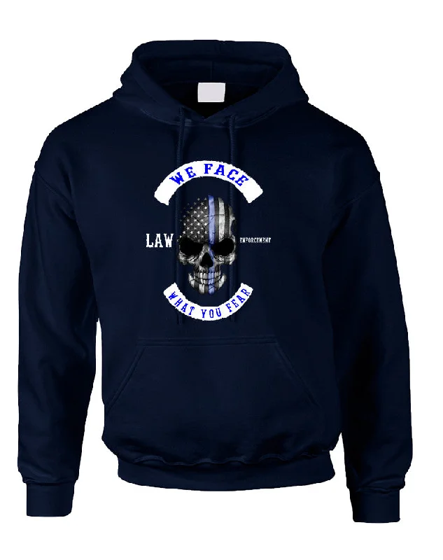 Adult Hoodie We Face What You Fear USA Flag Skull Top