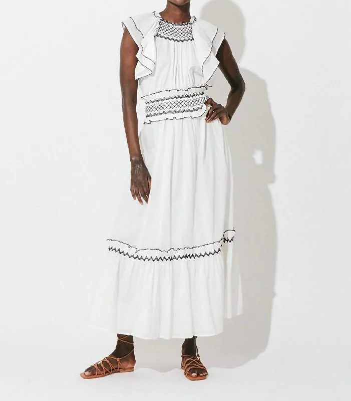 Act Now Yvonne Ankle Dress In Ivory/navy