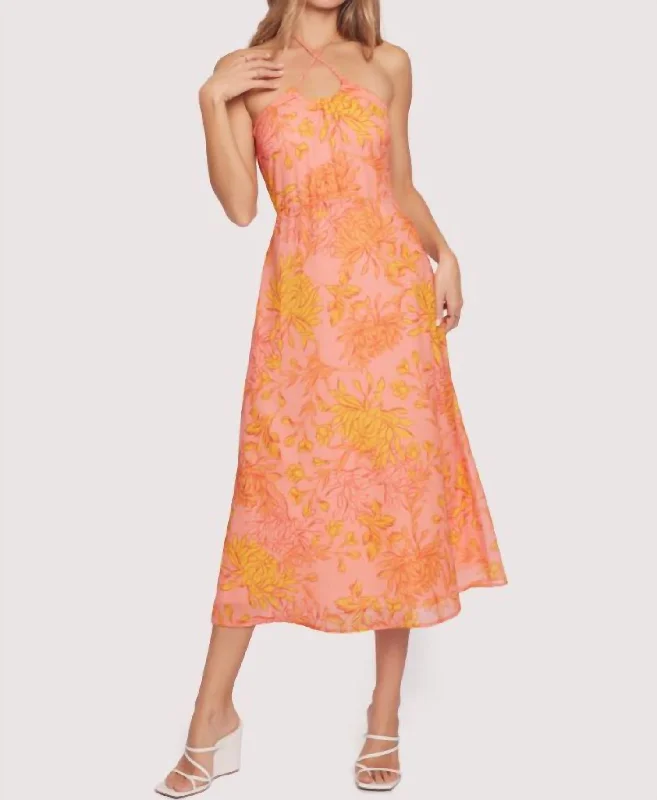 Now or Never Peony Delight Midi Dress In Orange Floral
