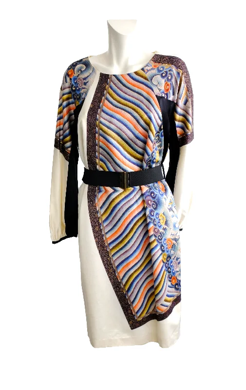 Warehouse Sale Dries van Noten White & Multicoloured Belted Shift Dress, UK10-12