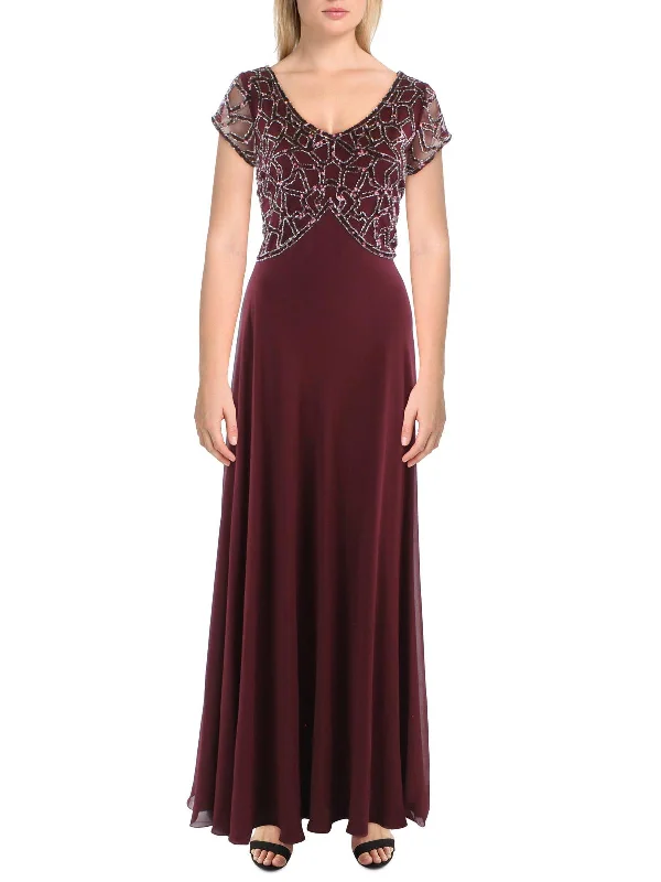 Doorbuster Deal Womens Beaded Long Evening Dress