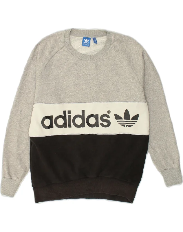 ADIDAS Womens Graphic Sweatshirt Jumper UK 10 Small Grey Colourblock