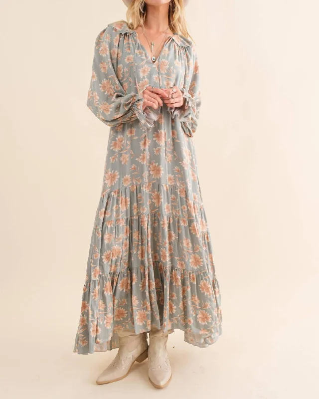 Discount Mania Sonoma Floral Maxi Dress In Sage