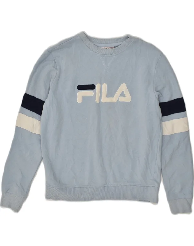 FILA Womens Graphic Sweatshirt Jumper UK 10 Small Blue Cotton