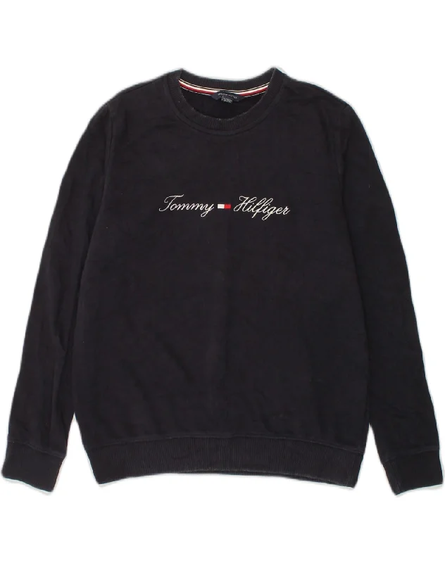 TOMMY HILFIGER Womens Graphic Sweatshirt Jumper UK 6 XS Navy Blue Cotton