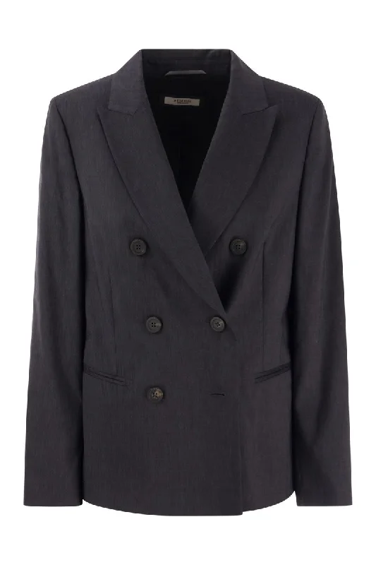 Wool and linen canvas double-breasted blazer