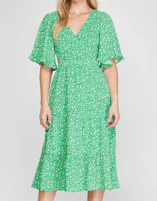 Quick Sale Midi Dress Floral In Green