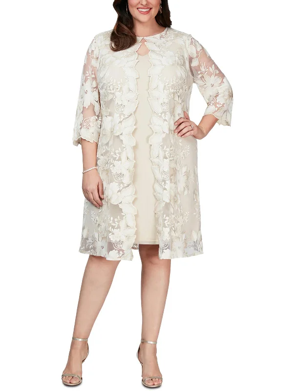 Final Sale Plus Womens Layered Embroidered Cocktail And Party Dress