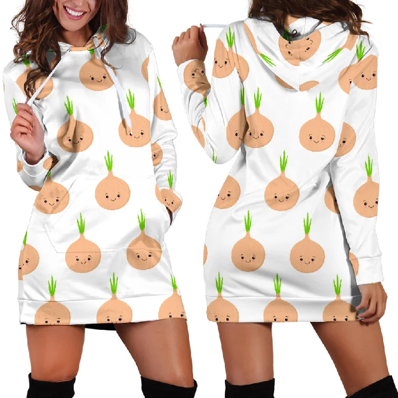 Cute Onions Smiling Faces Women'S Hoodie Dress