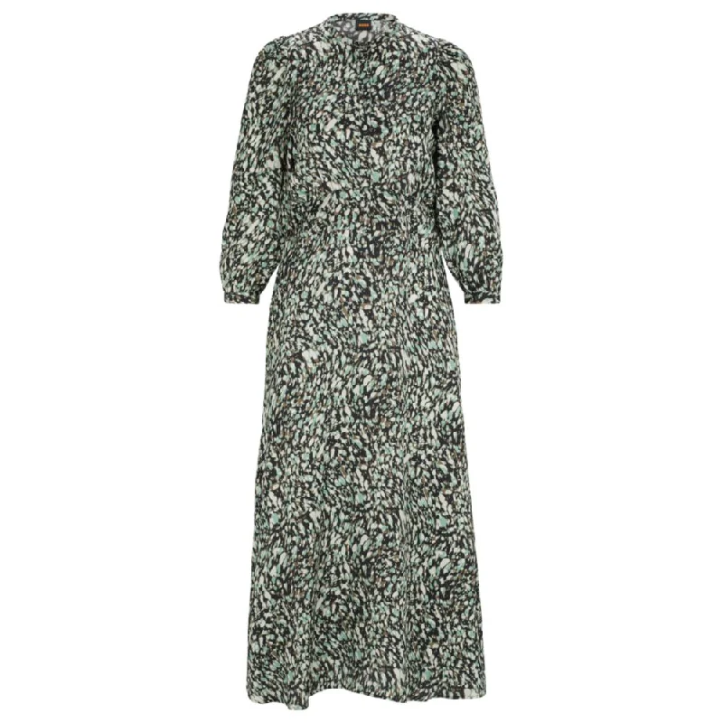 Extra Discounts Long-sleeved dress in printed canvas with buttoned placket
