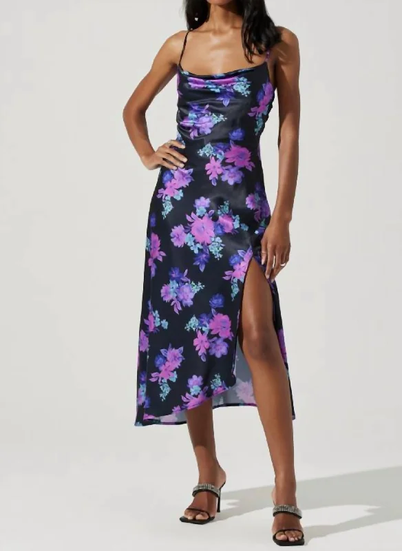 Price Buster Gaia Floral Midi Dress In Purple