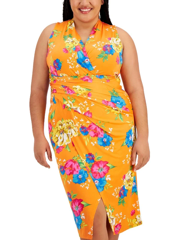 Deal Mania Plus Womens Floral Print Jersey Sheath Dress