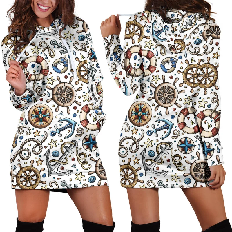 Cute Nautical Steering Wheel Anchor Pattern Women'S Hoodie Dress