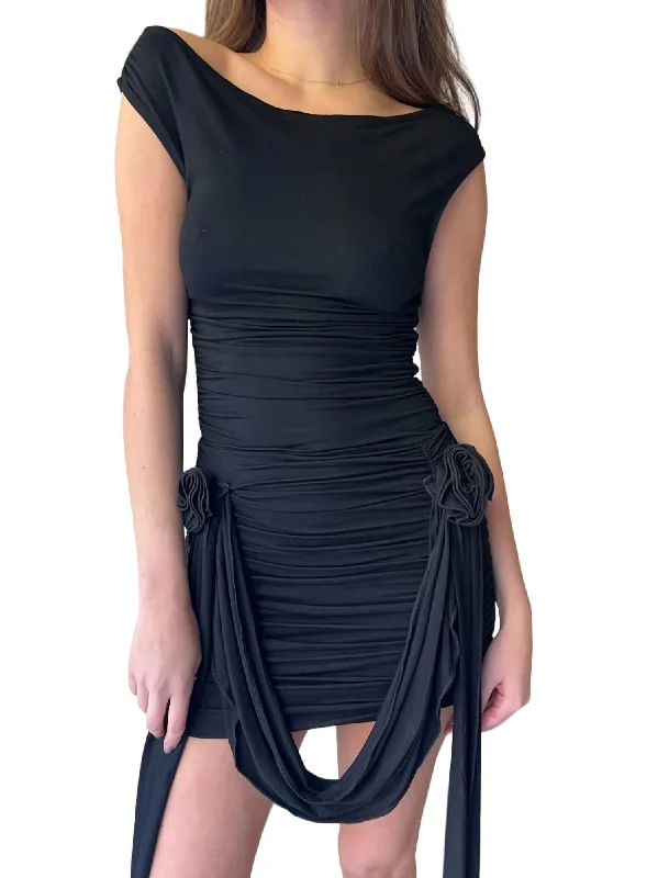 Blowout Deals Rosette Ruffle Mini Dress In Black