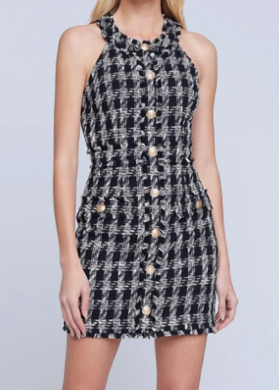 Bargain Bin Jade Tweed Mini Dress In Black / Ivory