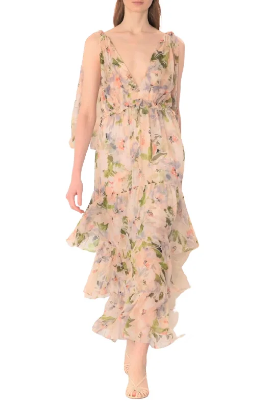 Can't Be Beat Alexa Tiered Midi Dress In Lilac Floral