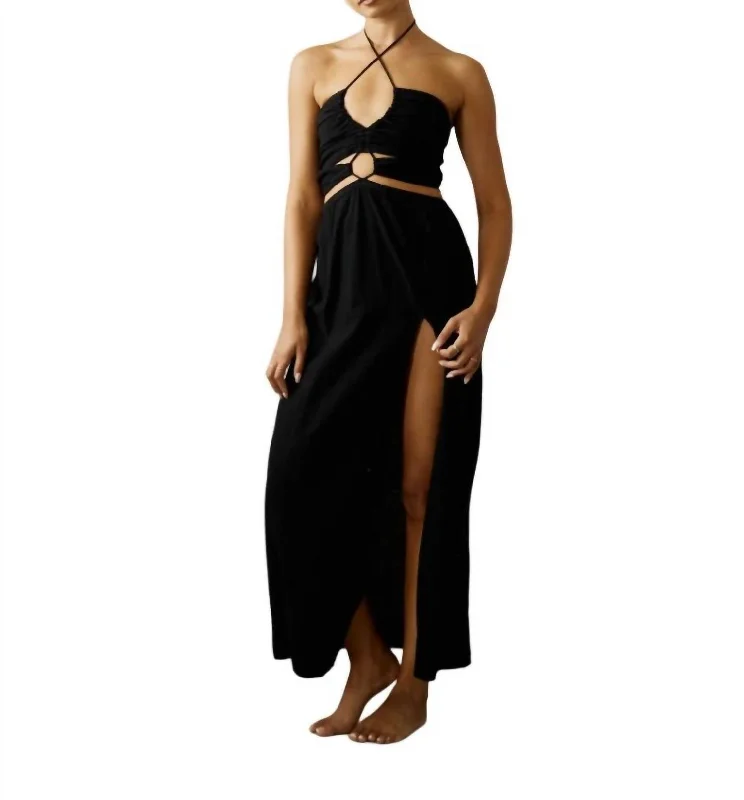 Shop and Save Andi Tie Front Long Dress In Black