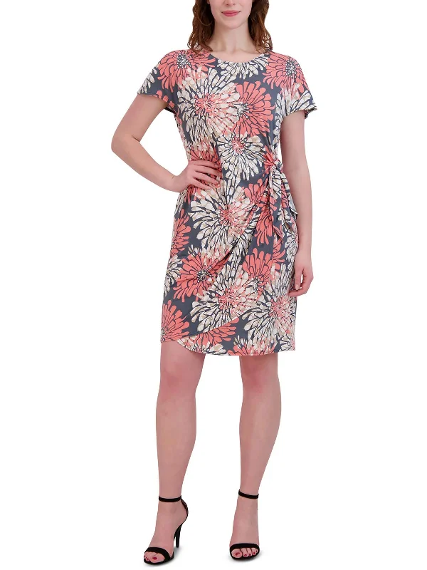 Price Break Petites Womens Side Tie Jersey Sheath Dress