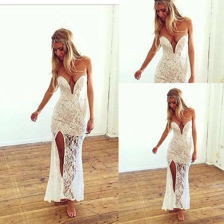 Discount Extravaganza Sweatheart Strapless Split Long Lace Dress