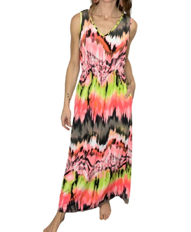 Major Savings Tie Dye Tank Maxi Dress In Pink Multi