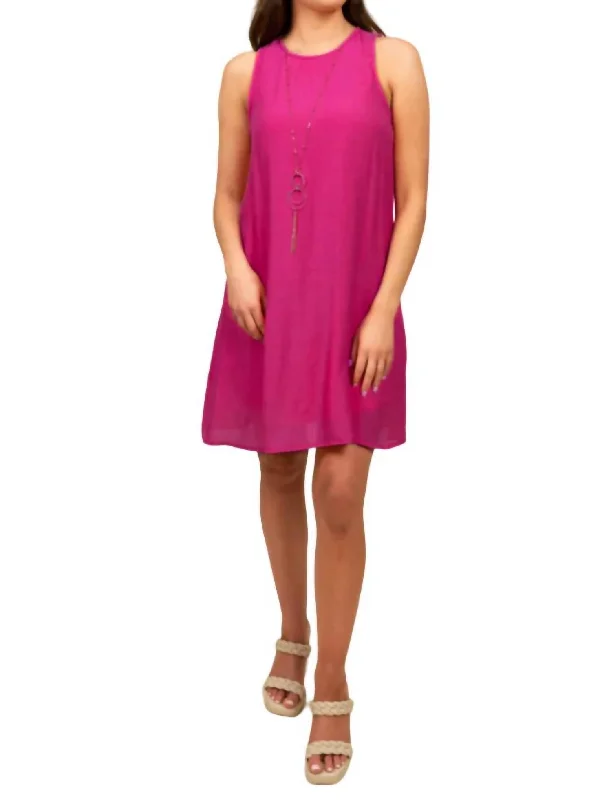 New Arrival Peacock Tank Dress In Hot Pink