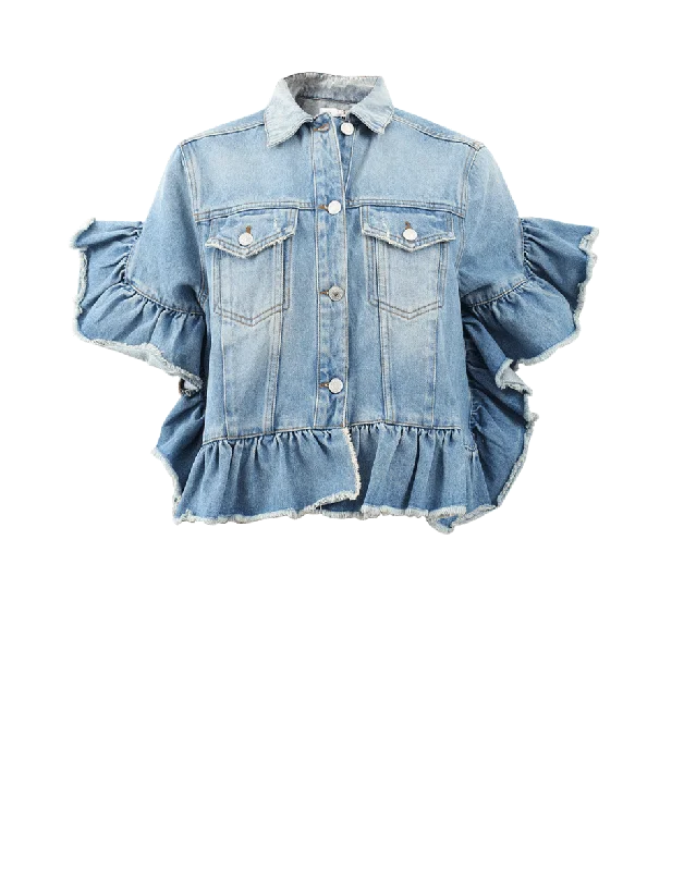 Ruffle Sleeve Denim Jacket