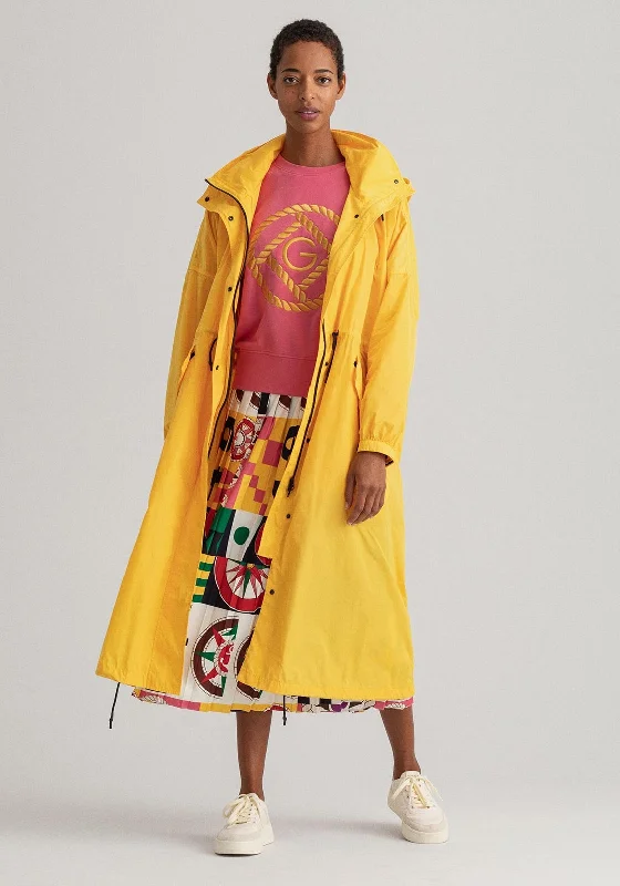 GANT Womens Rough Weather Oversized Parachute Long Jacket, Yellow