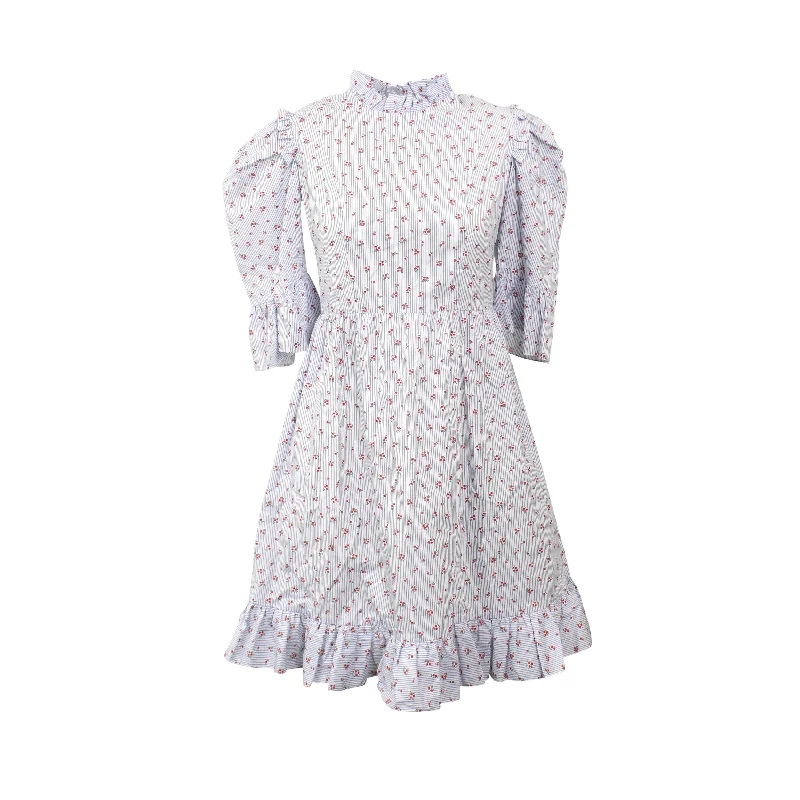 Price Smash Batsheva Floral Stripe Spring Praire Dress - Blue