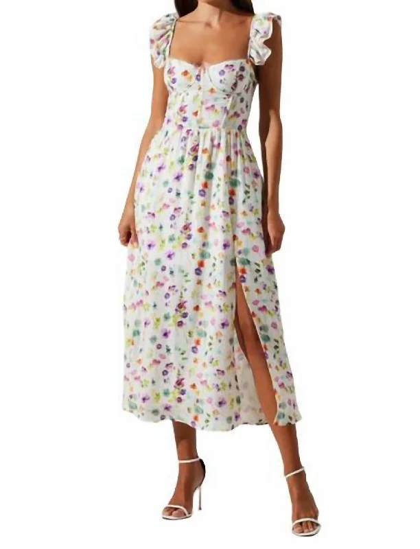 Price Meltdown Wedelia Dress In Cream Purple Floral