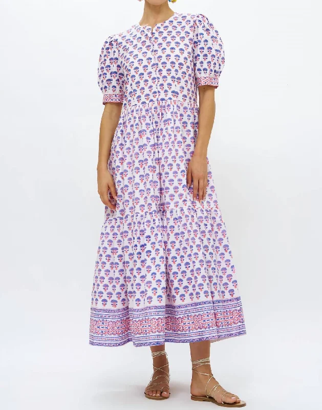 Friends and Family Sale Button Cuff Sleeve Maxi Dress In Alsace Peri