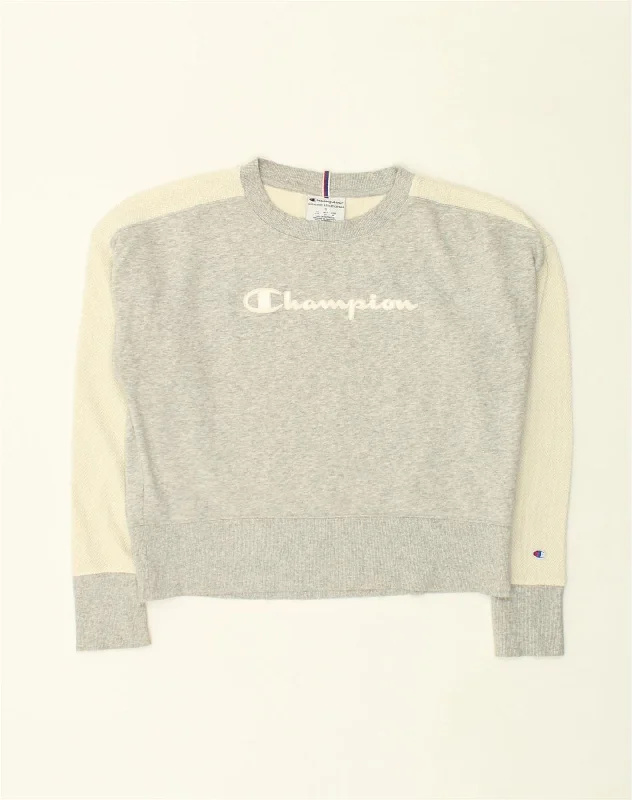 CHAMPION Womens Sweatshirt Jumper UK 10 Small Grey Colourblock Cotton