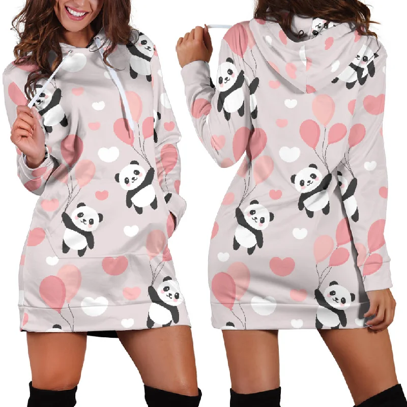 Cute Panda Ballon Heart Pattern Women'S Hoodie Dress