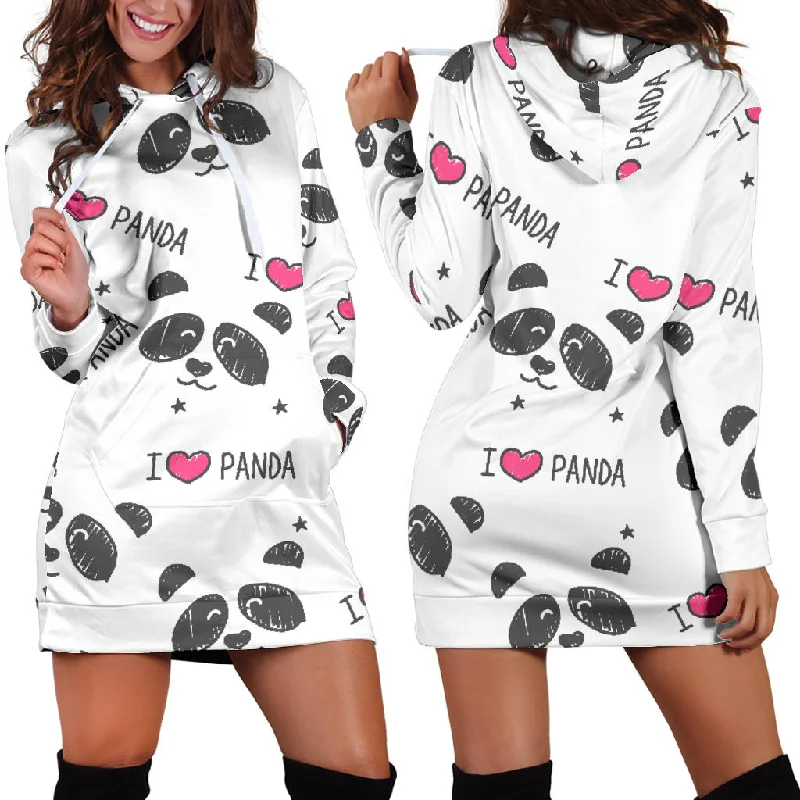 Hand Drawn Faces Of Pandas Pattern Women'S Hoodie Dress